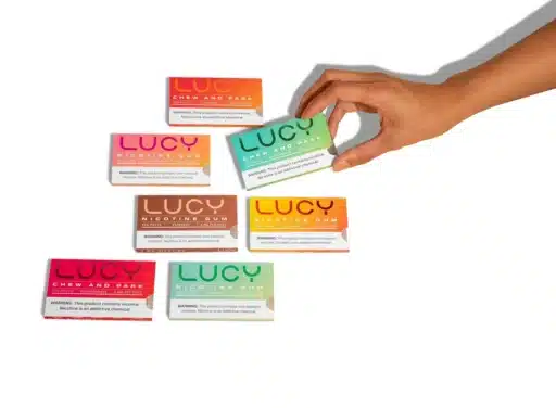 Boxes of Lucy Chew nicotine gum
